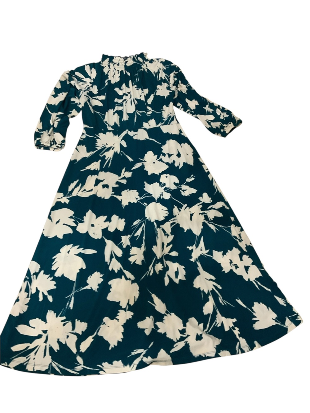 Maggy London Teal Floral Long Sleeve Midi Dress